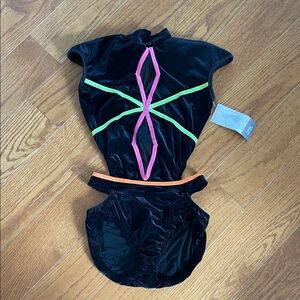 Custom Black Velvet Dance Leotard with Neon Accents